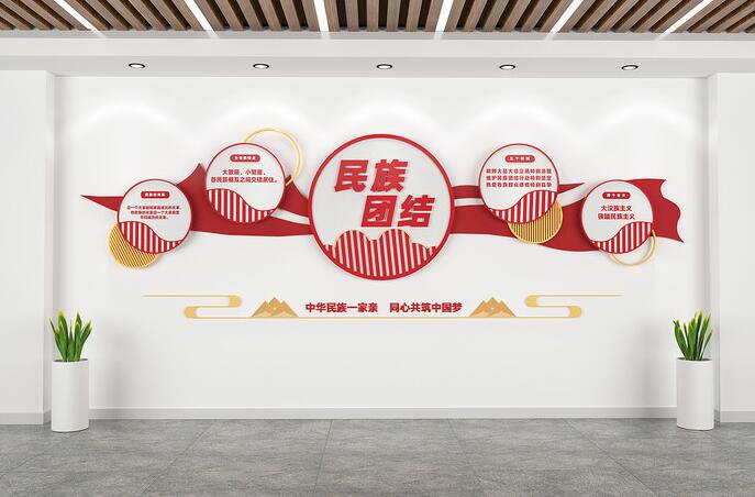社區(qū)黨建文化墻創(chuàng)意設計圖片(圖4) 中國風民族團結(jié)黨建社區(qū)文化墻